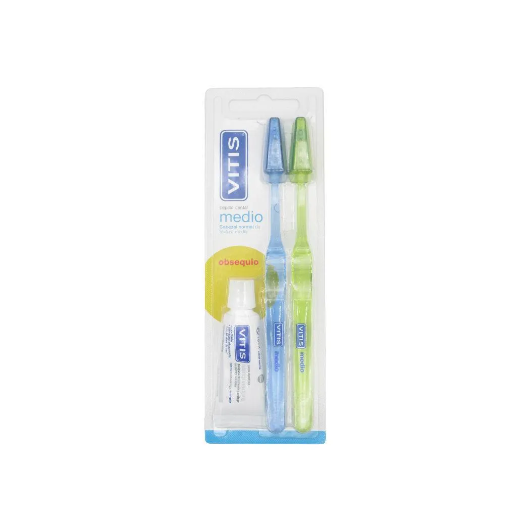 Pack Cepillo Dental Vitis Medio Duplo + Mini Pasta 15ml