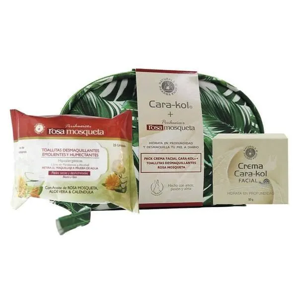 Pack Cara-kol crema día 50 g + toalla rosa mosqueta + cosmetiquero