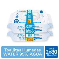 Toallas Húmedas Emubaby Water 2 Paquetes de 80 un.