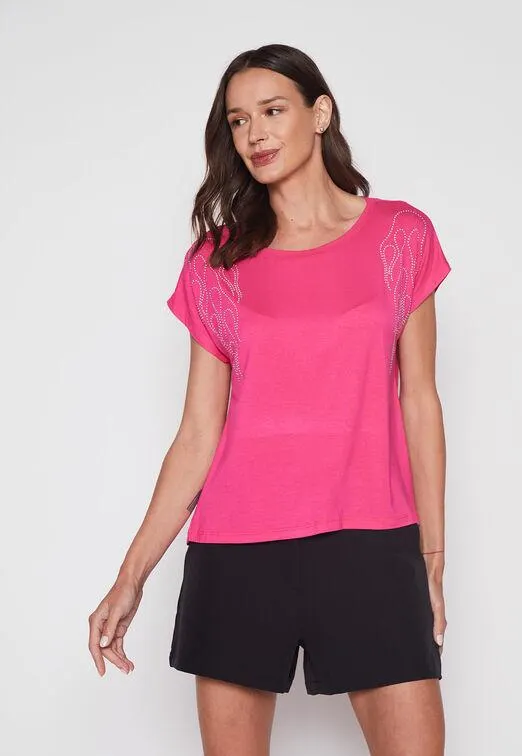 Polera Mujer Fucsia Strass Family Shop
