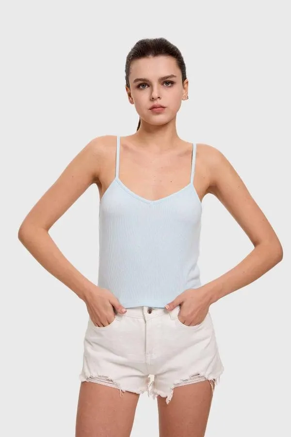 Polera mujer pabilo crop celeste