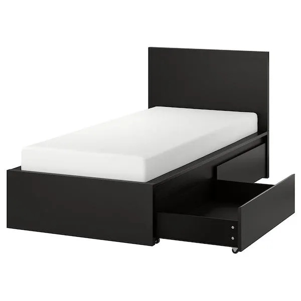 Cama estructural con 2 cajones, negro/Lönset,