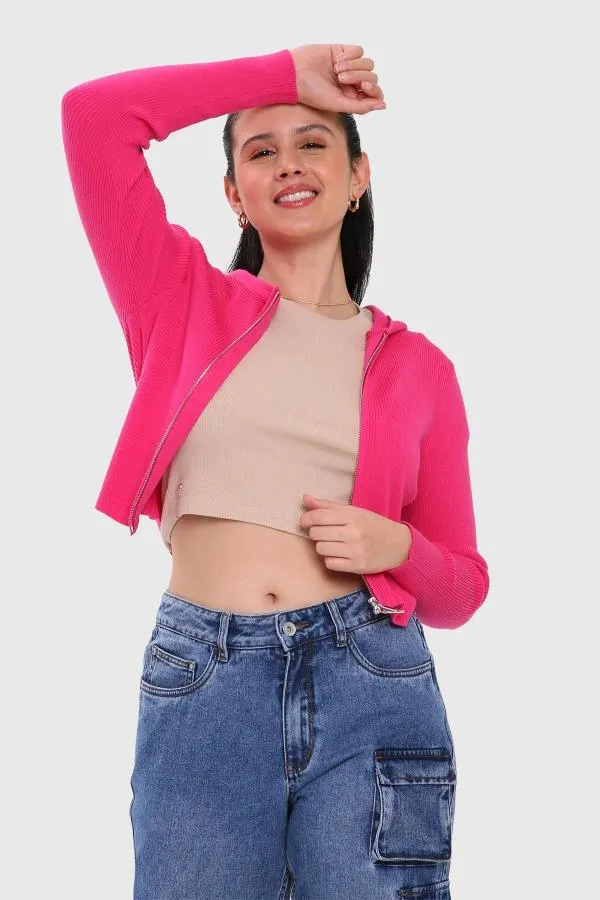 Sweater mujer zipper fucsia