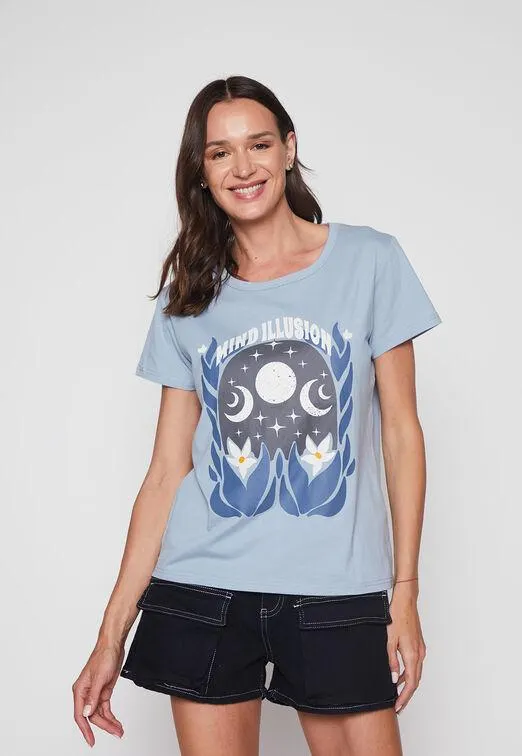 Polera Mujer Celeste Estampado Family Shop