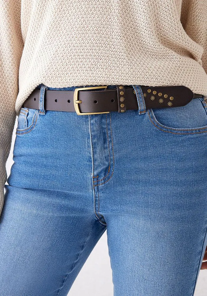 Cinturón Mix Tachas 100% Cuero M/L Cafe