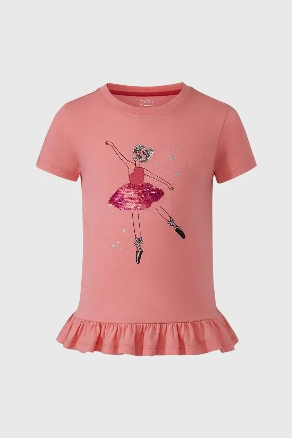 Polera niÑa aplicaciÓn tul rosado
