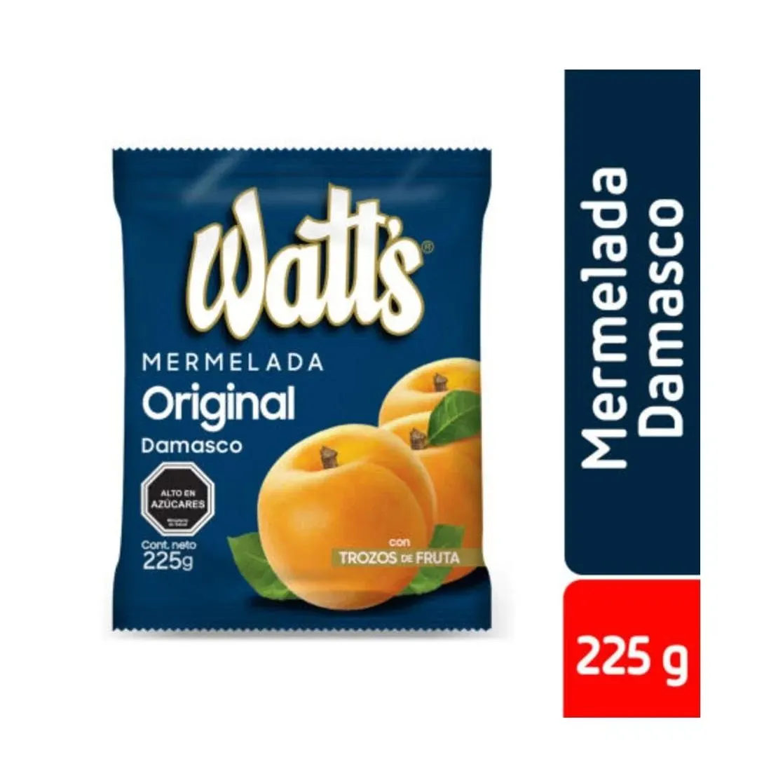 Mermelada Watts de Damasco con Trozos de Fruta, 225gr.