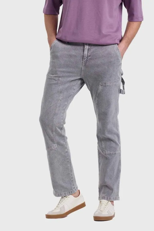 Jeans hombre costura pierna gris claro