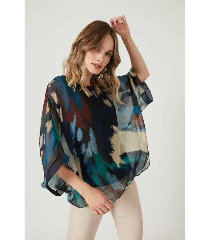 Blusa con seda azul estampada