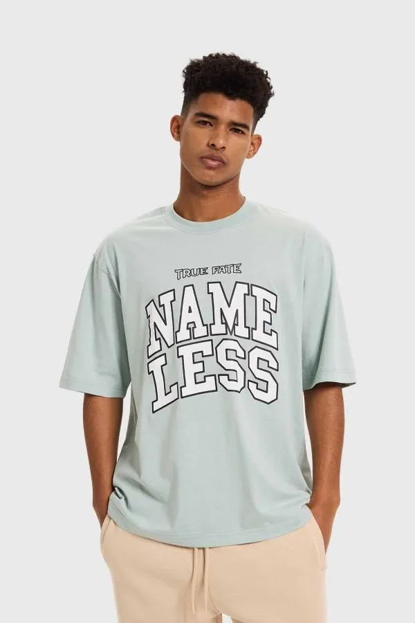 Polera hombre print college verde claro
