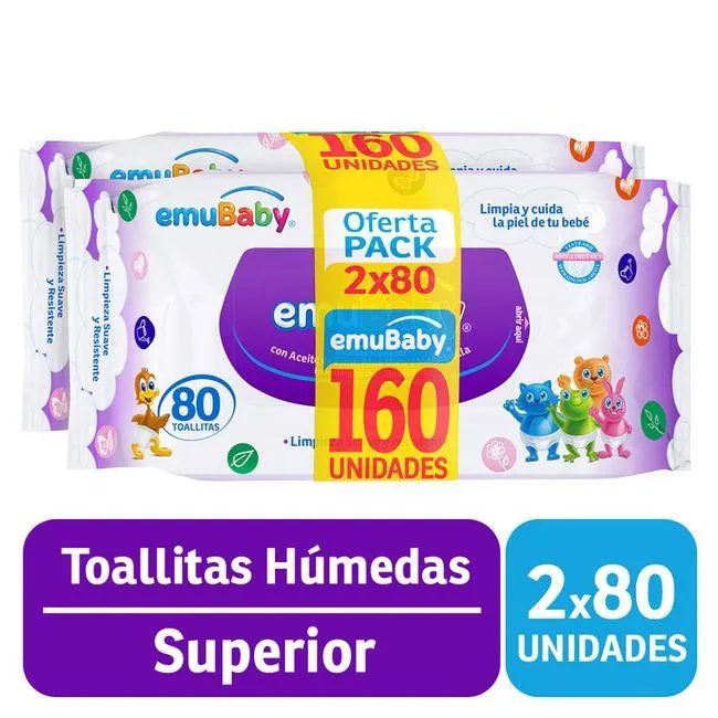 Toallas Húmedas Emuwipes 2 Paquetes de 80 un.