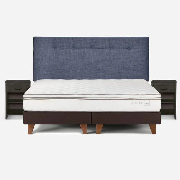 Cama Classique+ 2 Plazas + Respaldo New Bennet y Velador Maurice