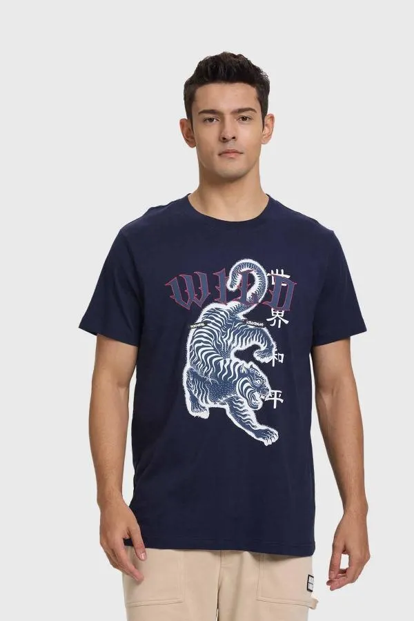 Polera hombre print acid wash azul oscuro