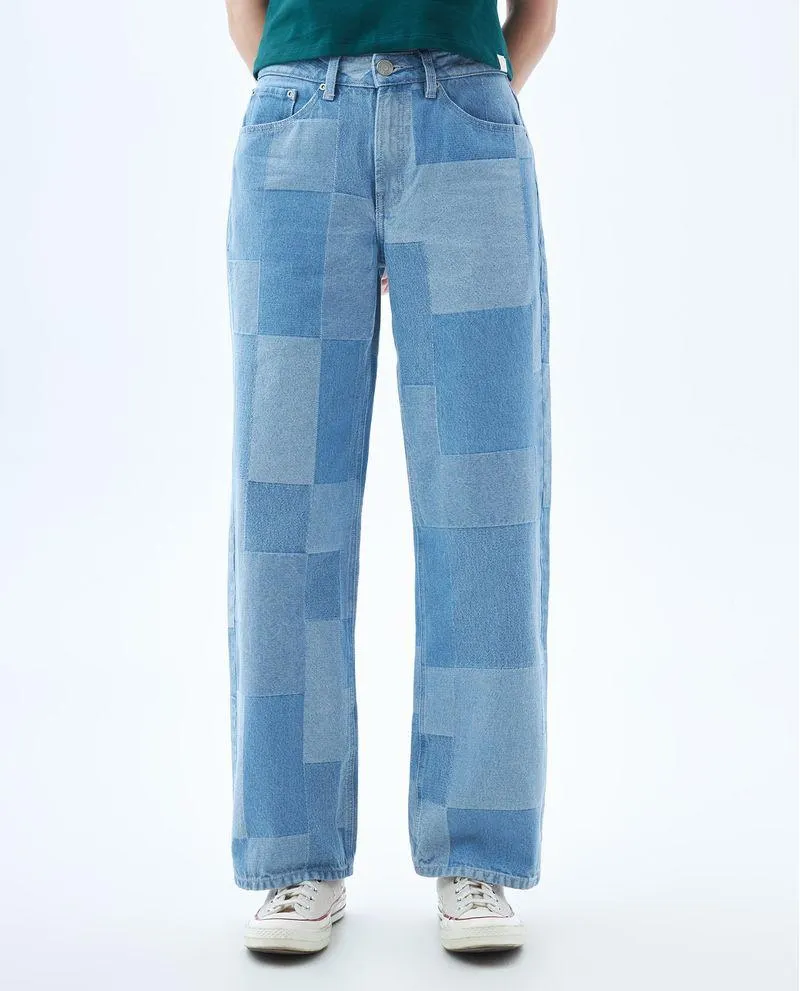 Jean Wide Leg con tela patchwork para mujer