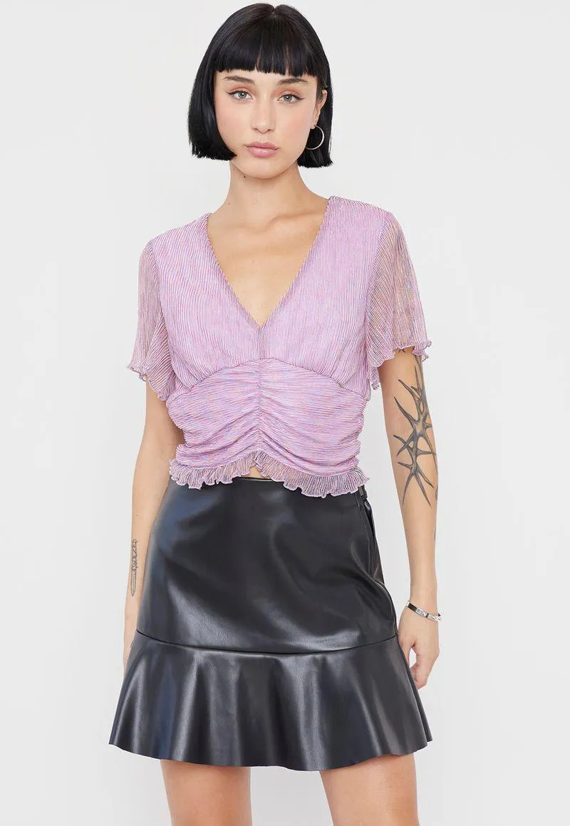 Blusa Mujer Plisada Recogido Lurex Lila