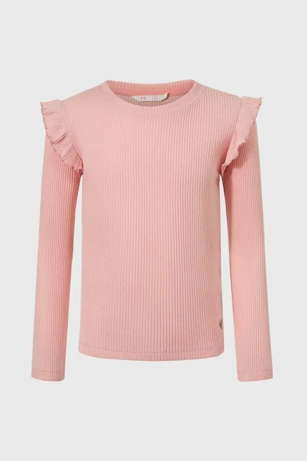 Polera niÑa con vuelos rosado