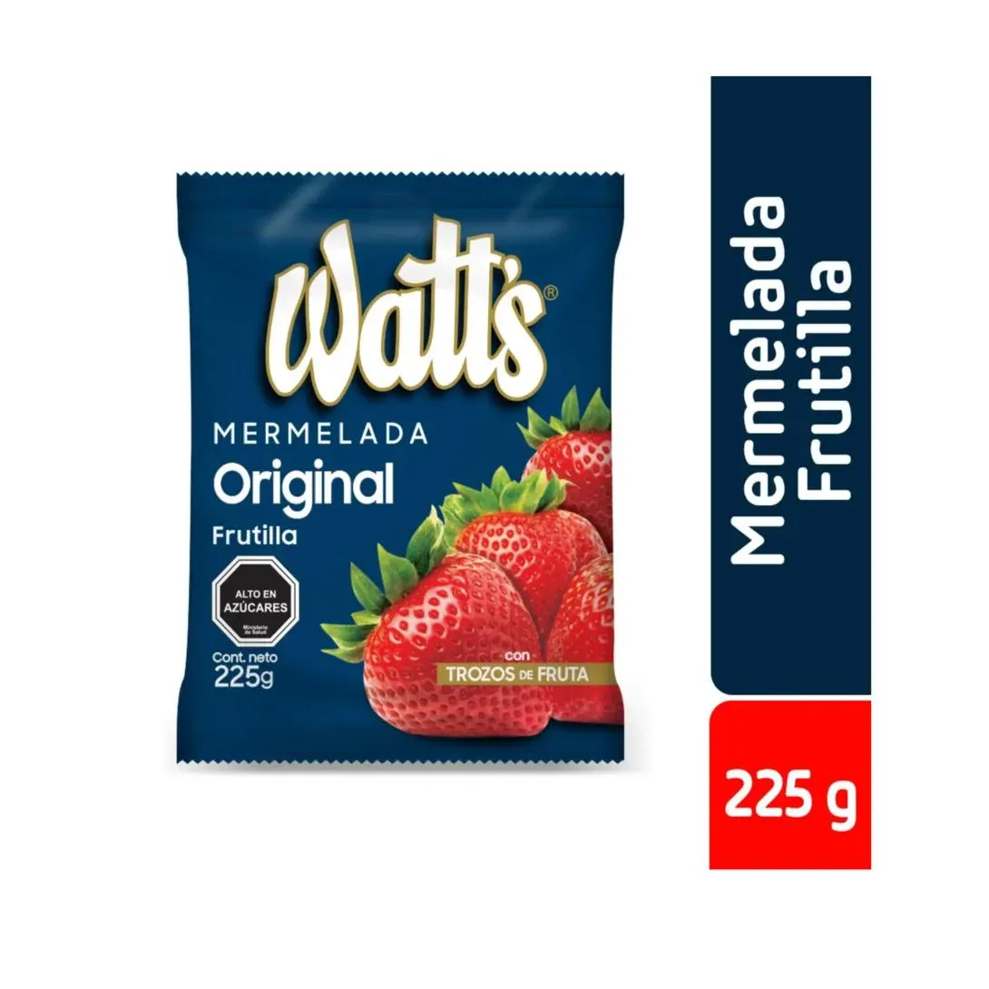 Mermelada Watts de Frutilla con Trozos de Fruta, 225gr.