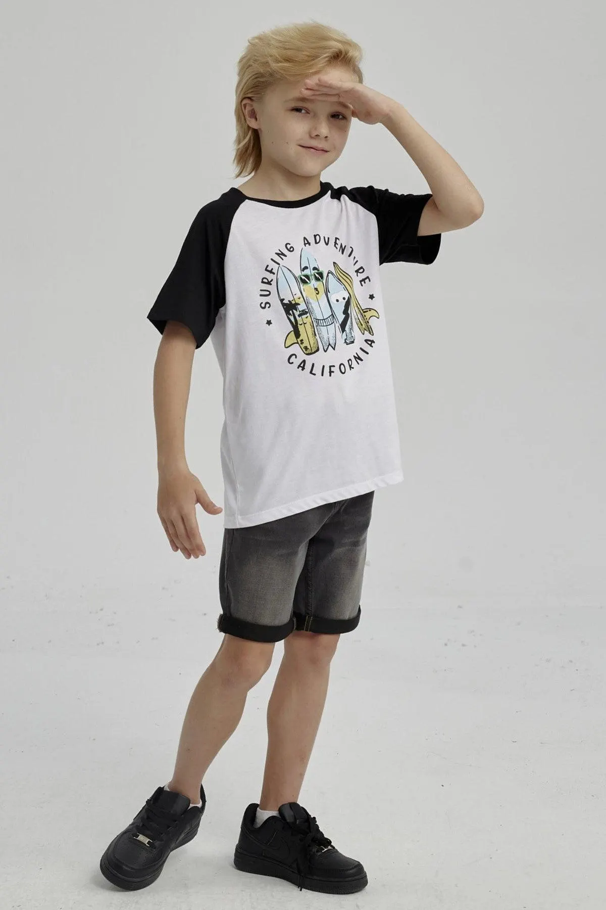 Polera Niño Raglan Print Negro
