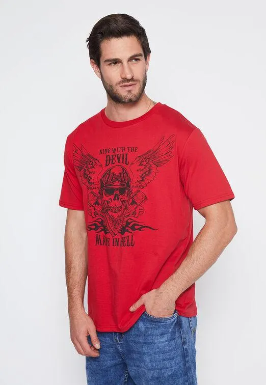 Polera Hombre Rojo Calavera Family Shop