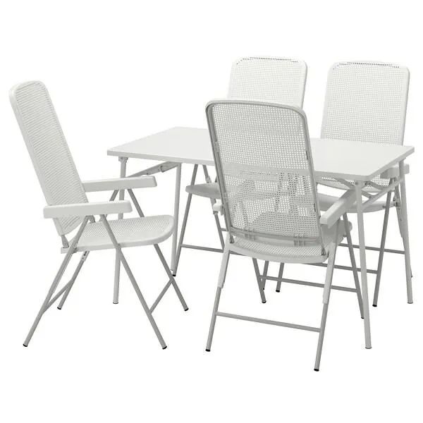 Juego terraza 4 sillas reclinables, blanco/blanco/gris,