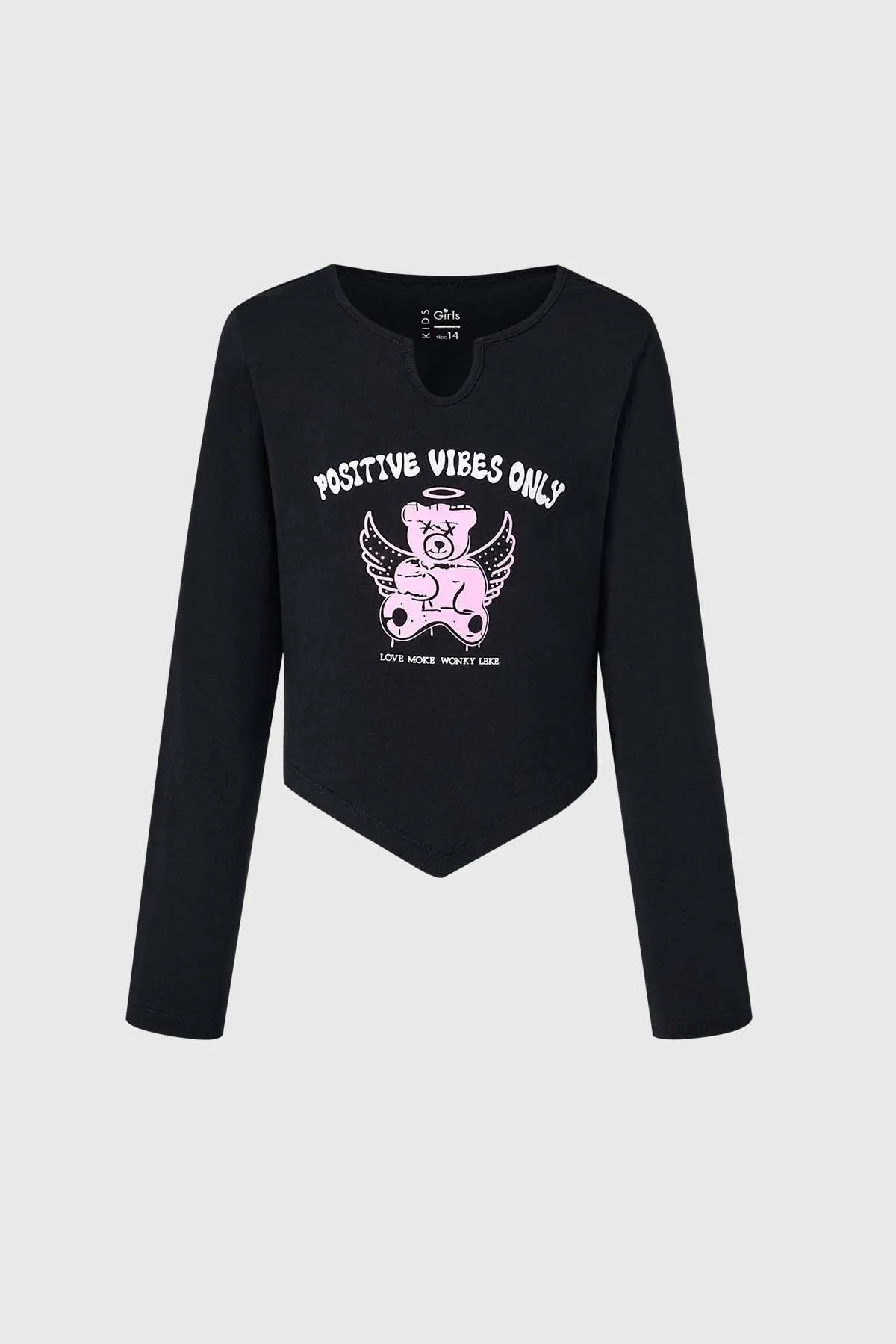 Polera Niña Crop Con Print Negro