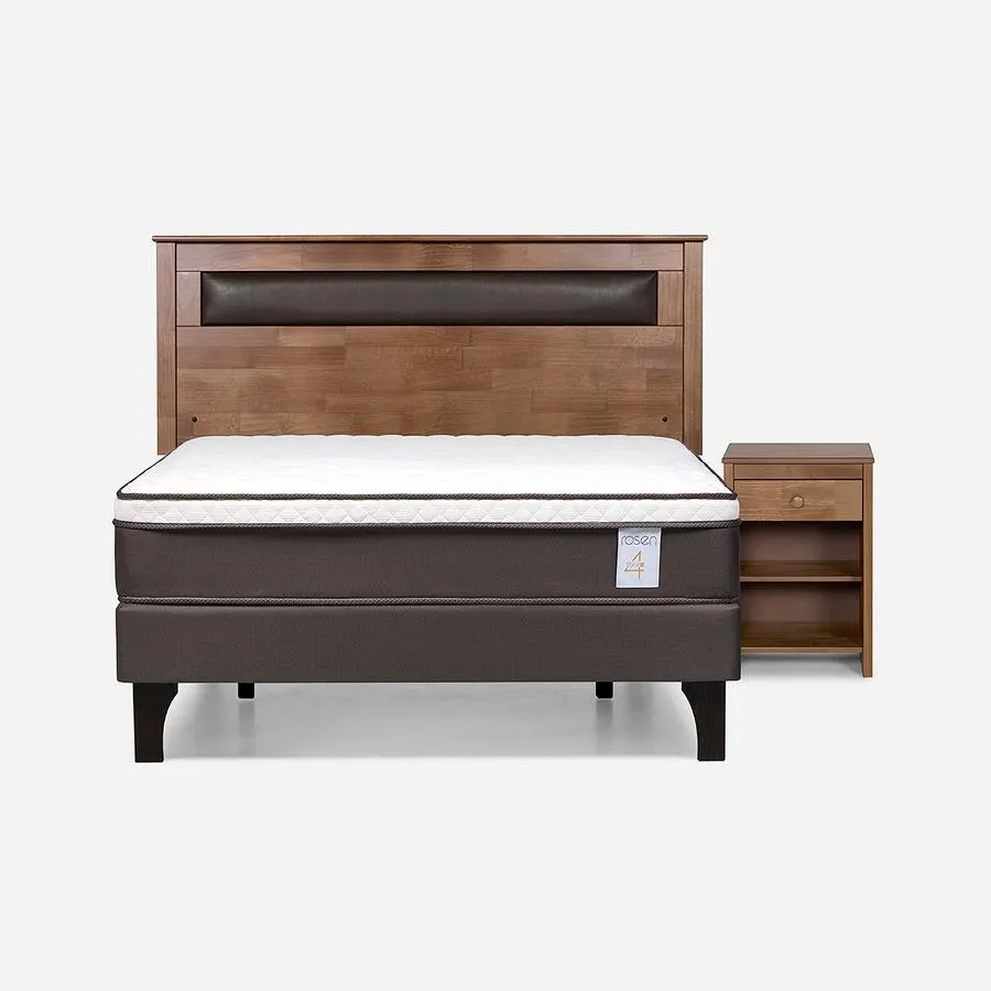 Cama New Style 4 Plus Full + Respaldo y Velador Ferrara