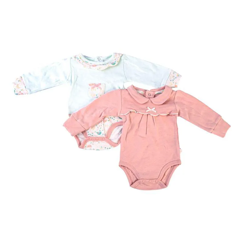 Set 2 Pzas Body Orgánico Manga Larga Bebé Niña Multicolor