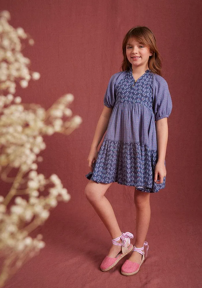 Vestido Con Manga Aglobada Y Combinacion De Estampados