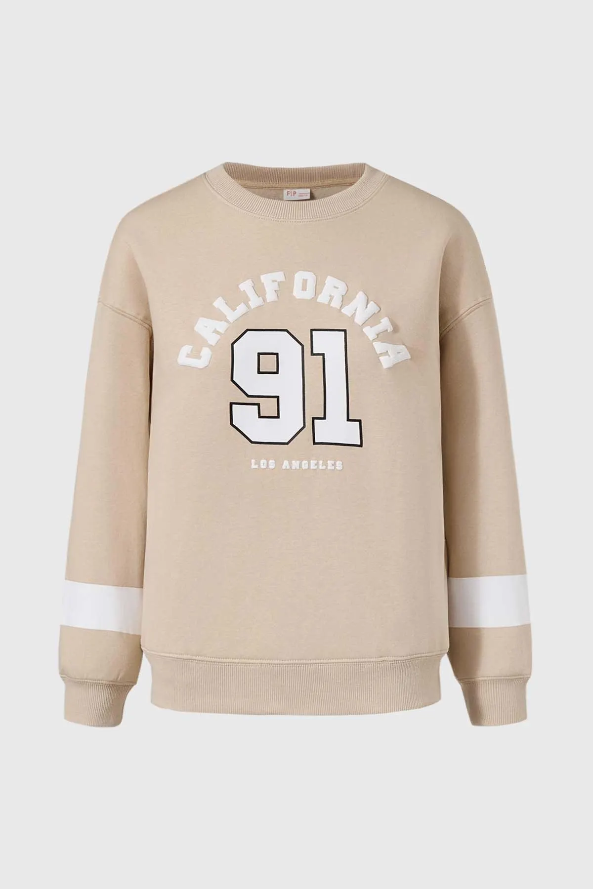 Polerón Niña Oversize Con Print Beige