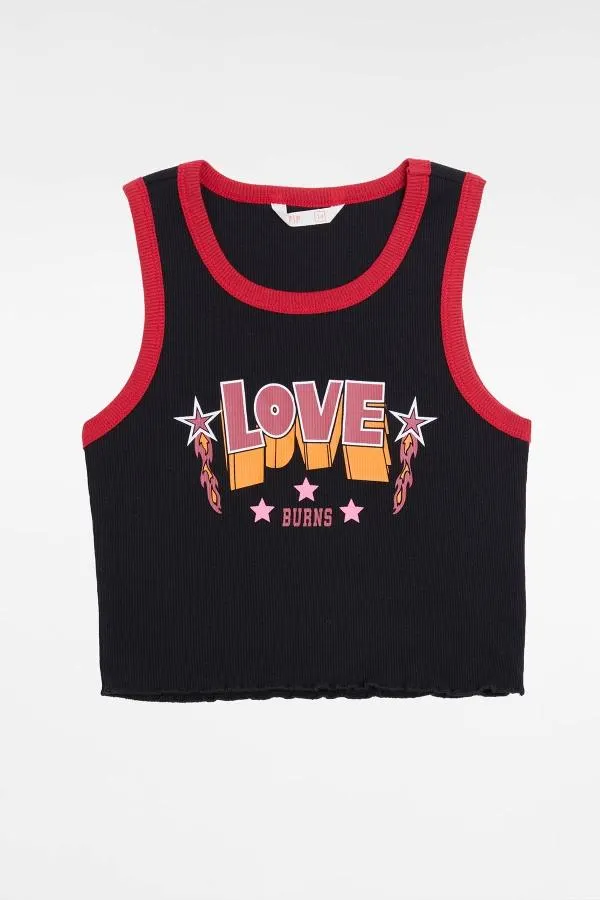 Polera niÑa rib texto bordado negro