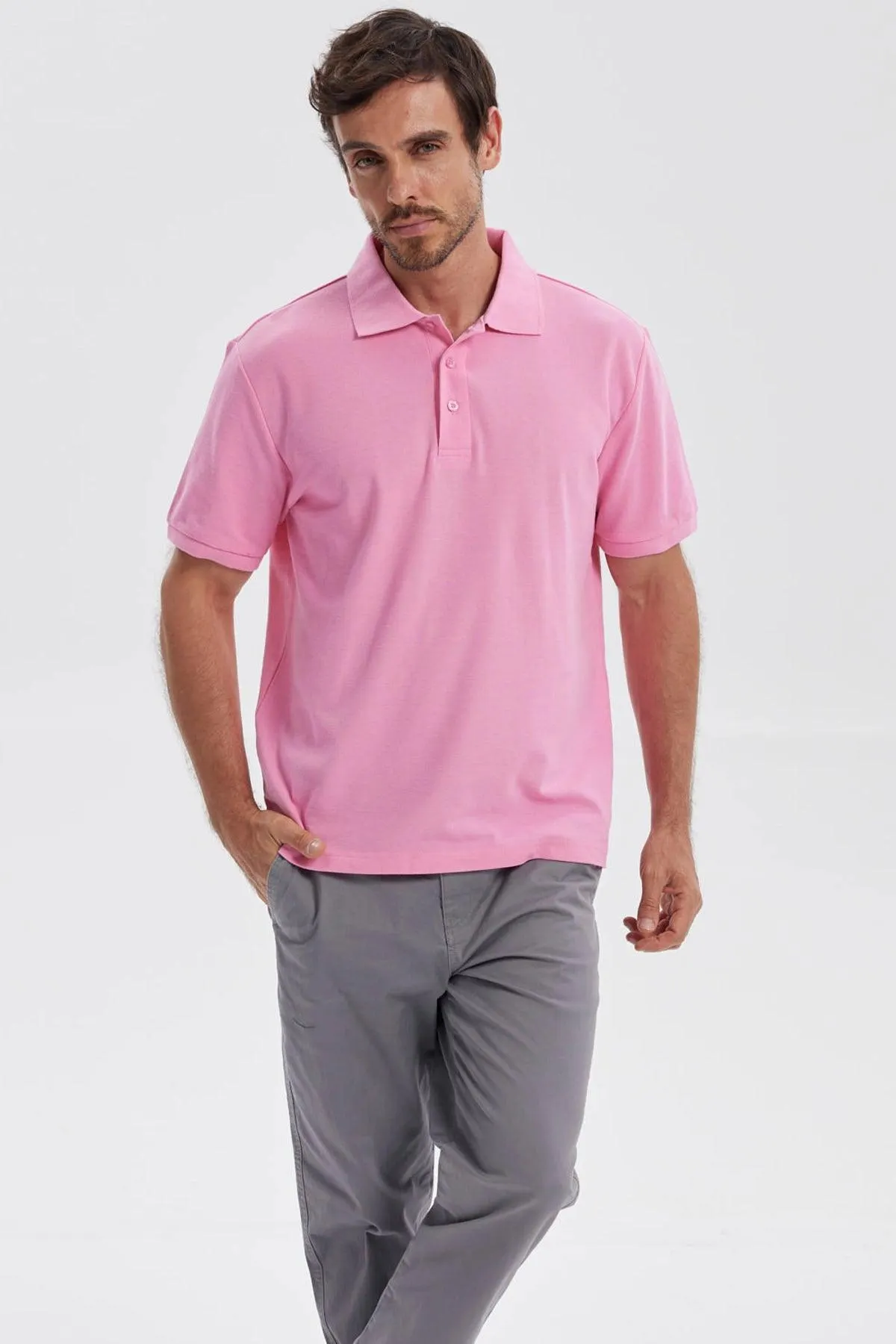 Polera Hombre Pique Básica Lisa Rosado