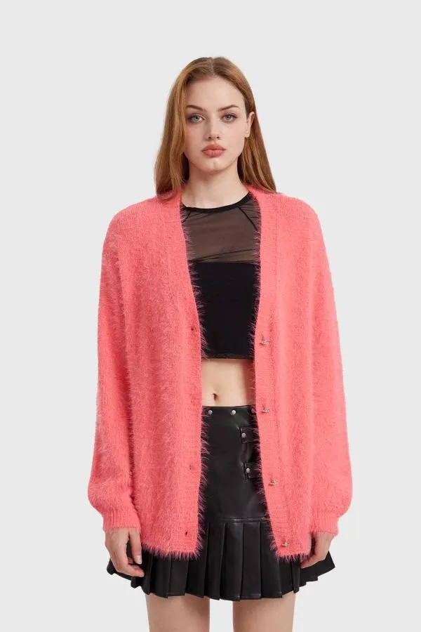 Sweater mujer peludo coral