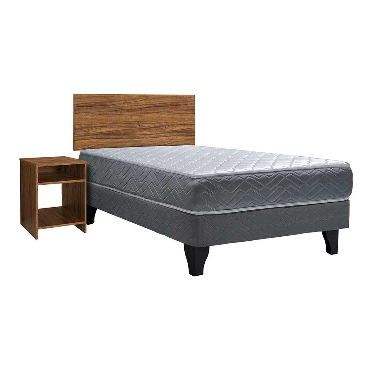 Combo Cama Europea Celta 1,5 Plaza Cádiz + Respaldo + Velador Casanova Nogal