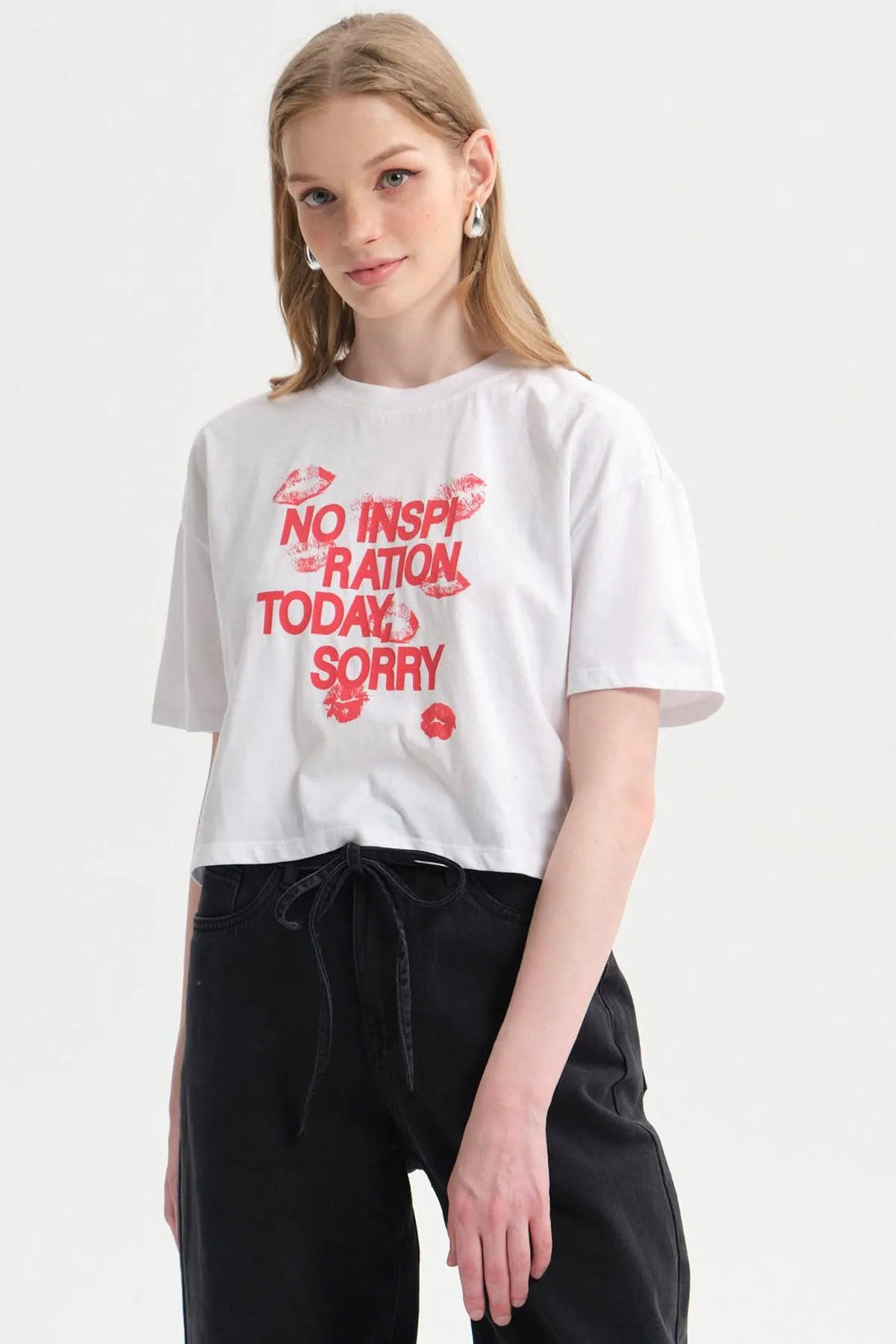 Polera Mujer Print Crop Blanco