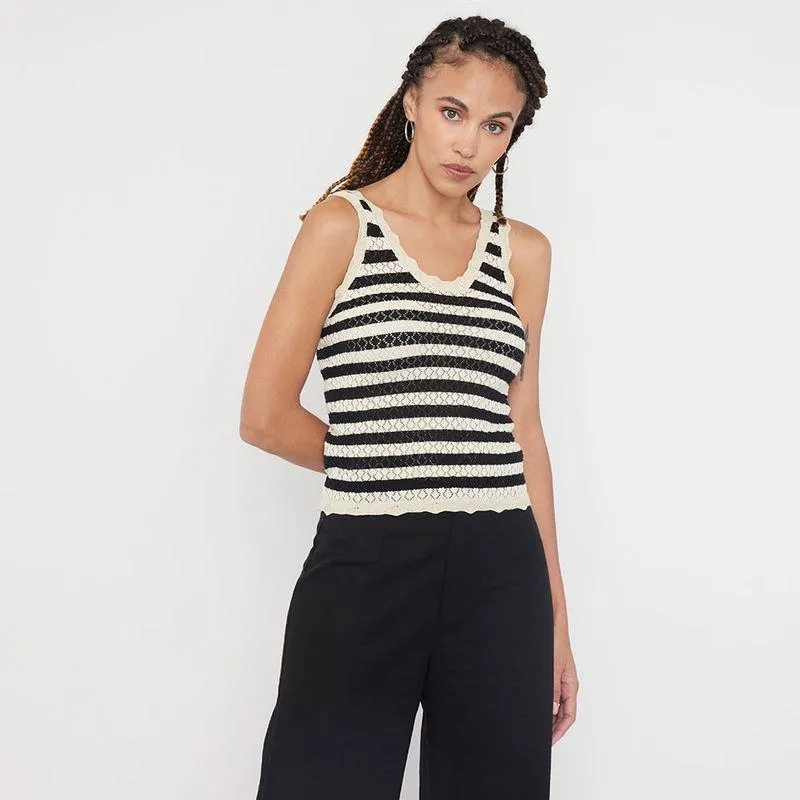 Polera Mujer Crochet Lineas Crudo Lineas Negras