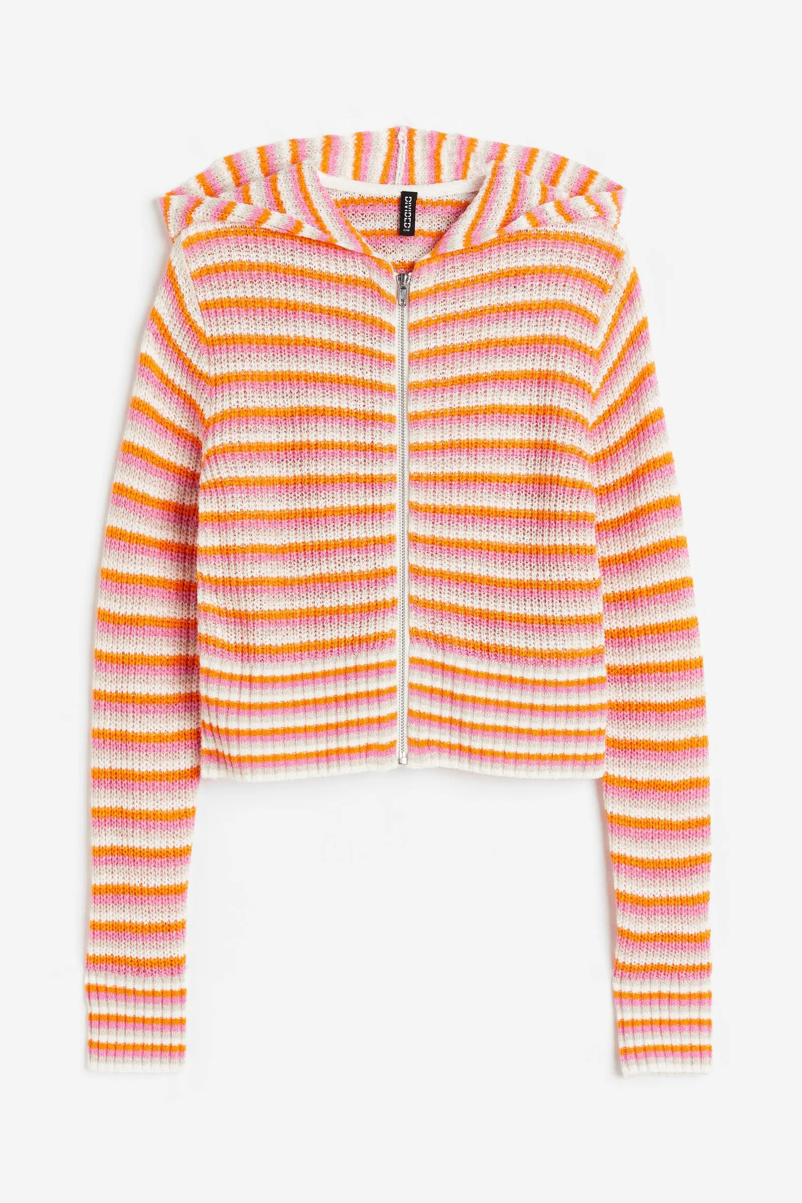 Sweater hoodie con cierre en punto acanalado