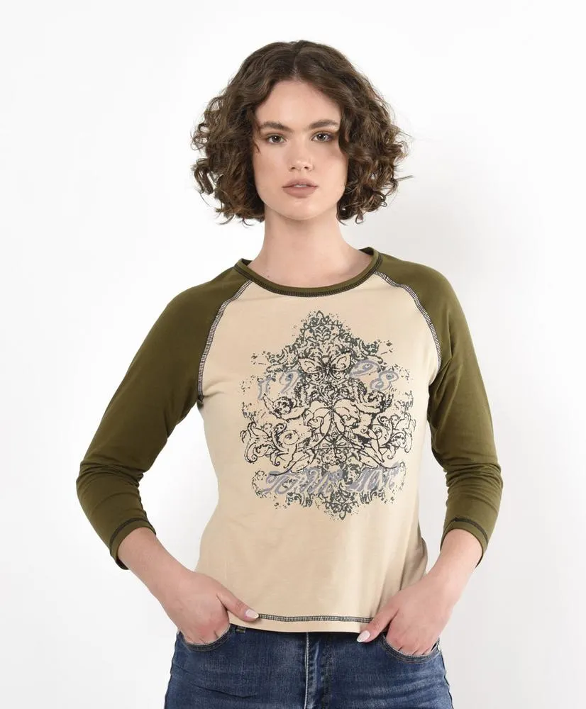 Polera mujer estampada bicolor