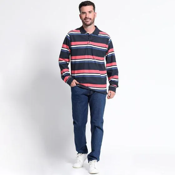 Polera Piqué Listada Manga Larga Regular Fit