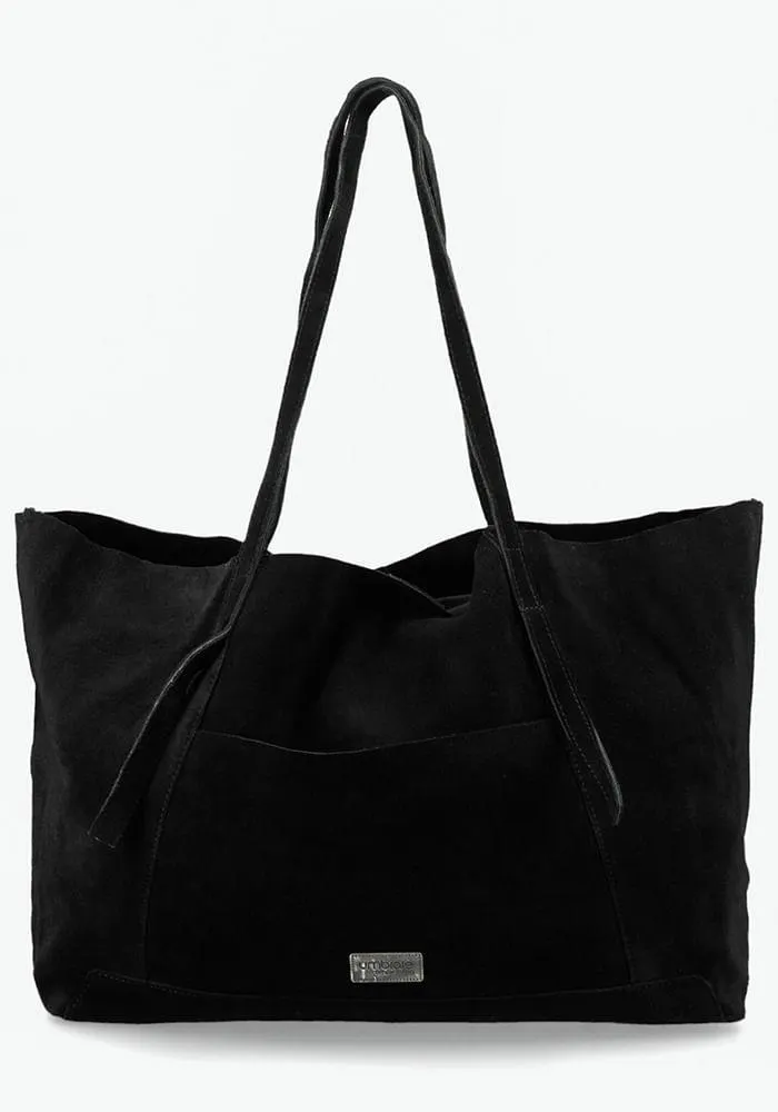 Cartera Tote Bag 100% Cuero Suede U Negro