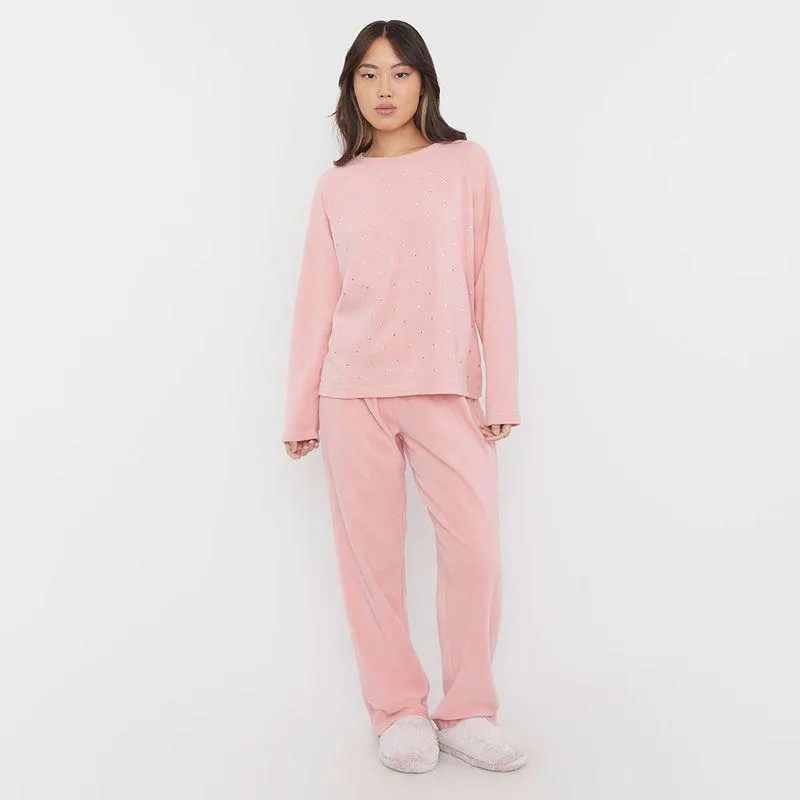 Pijama Polar Aplicación Tachas Coral