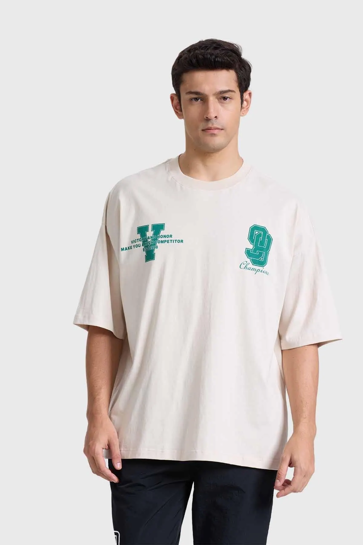 Polera Hombre Print Oversize Beige