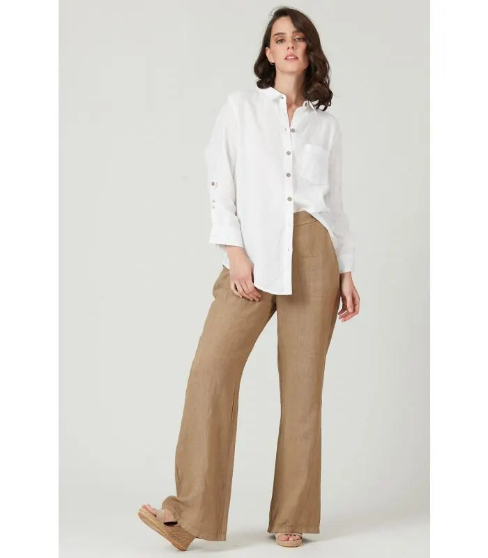 Pantalon de lino straight beige