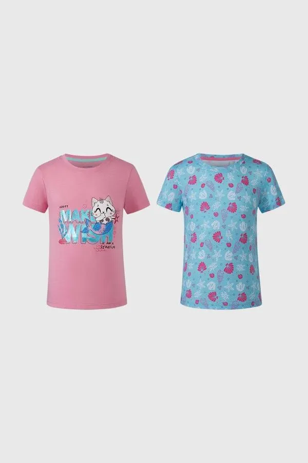 Polera niÑa bipack print rosado