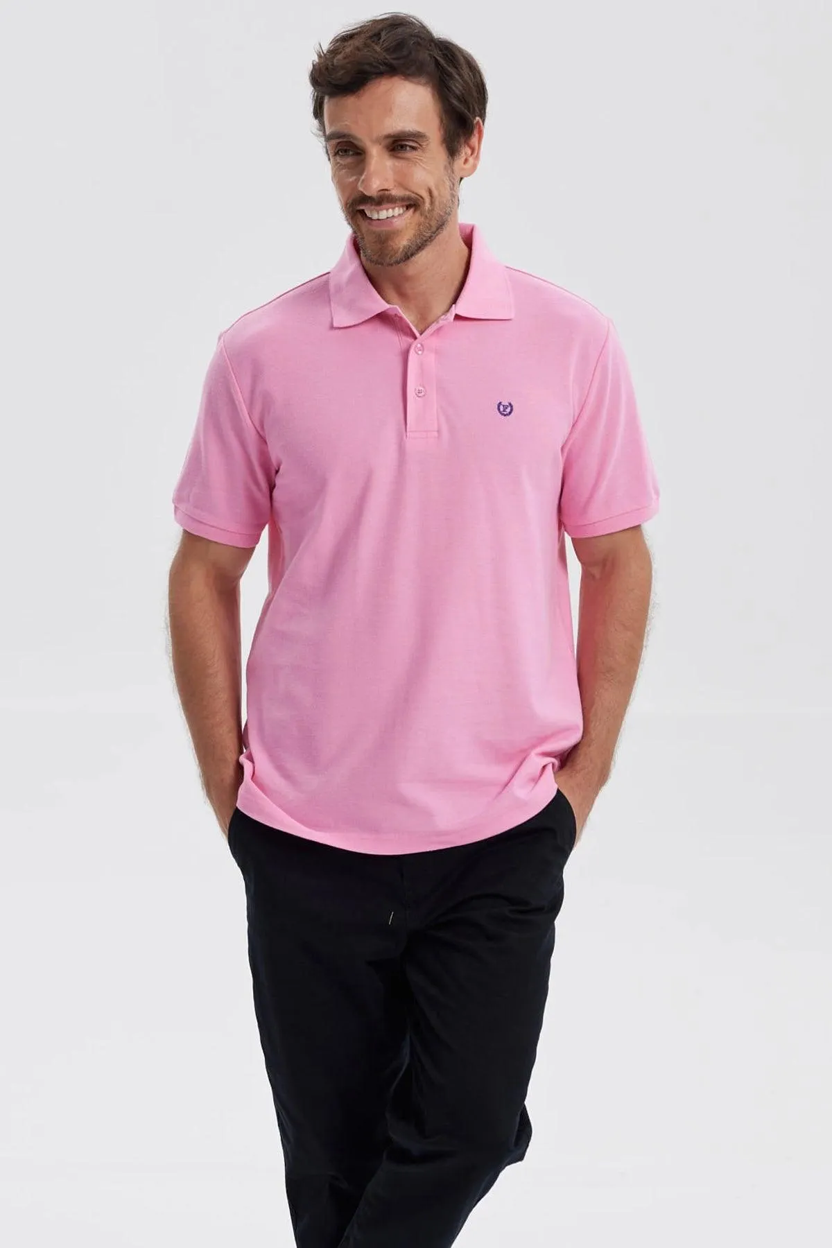 Polera Hombre Pique Básica Lisa Rosado