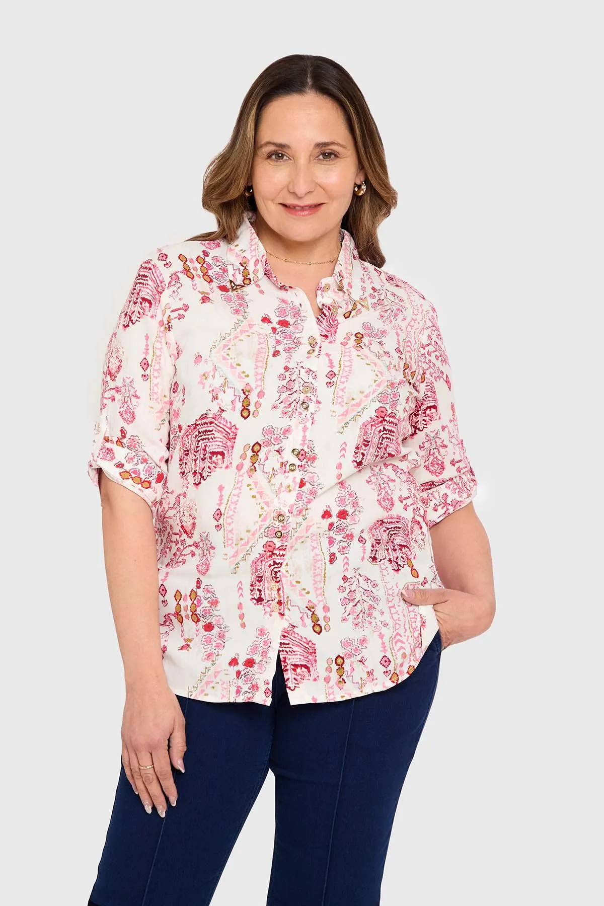 Blusa Mujer Abotonada Roll Up Crudo