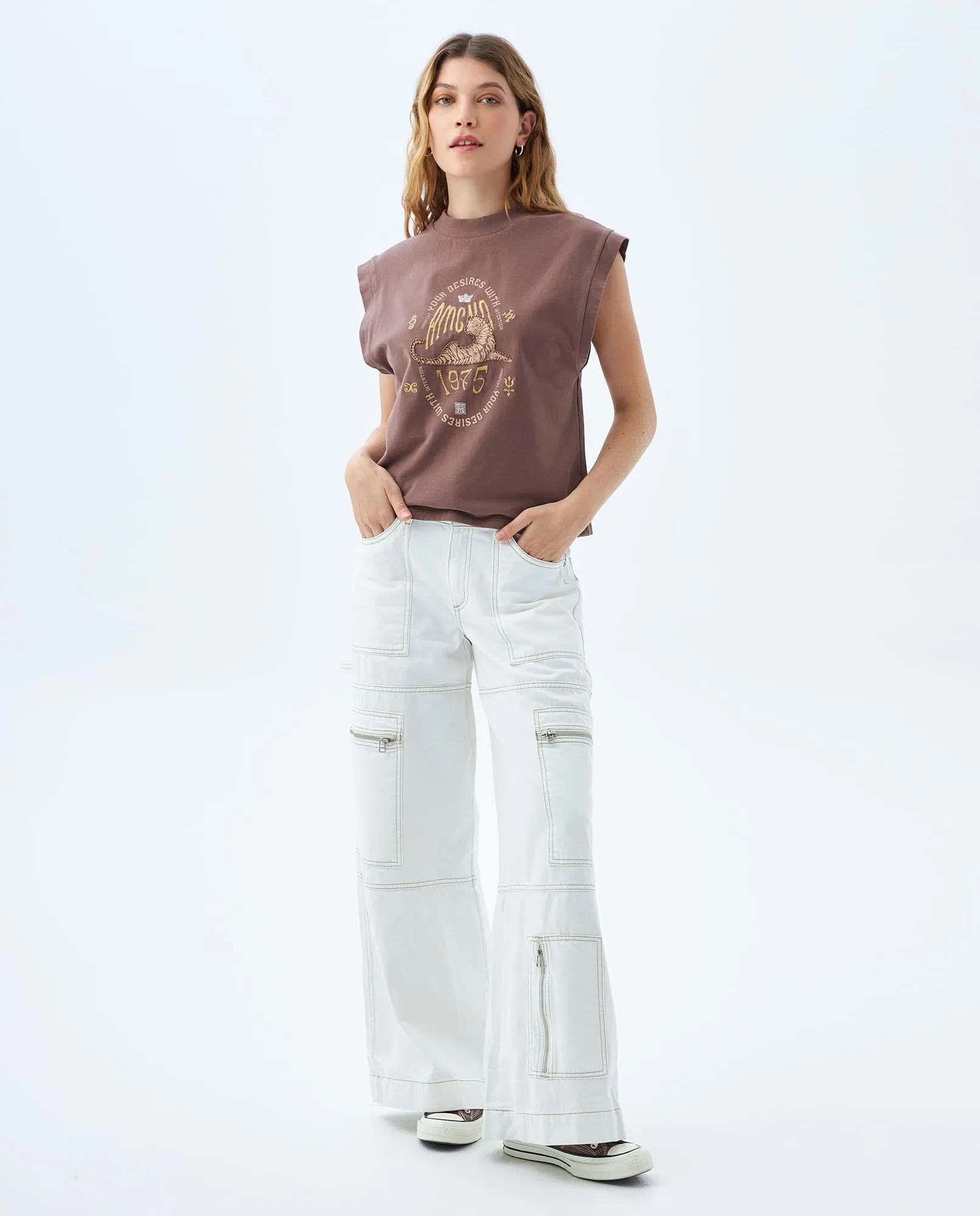 Camiseta manga sisa estampada para mujer