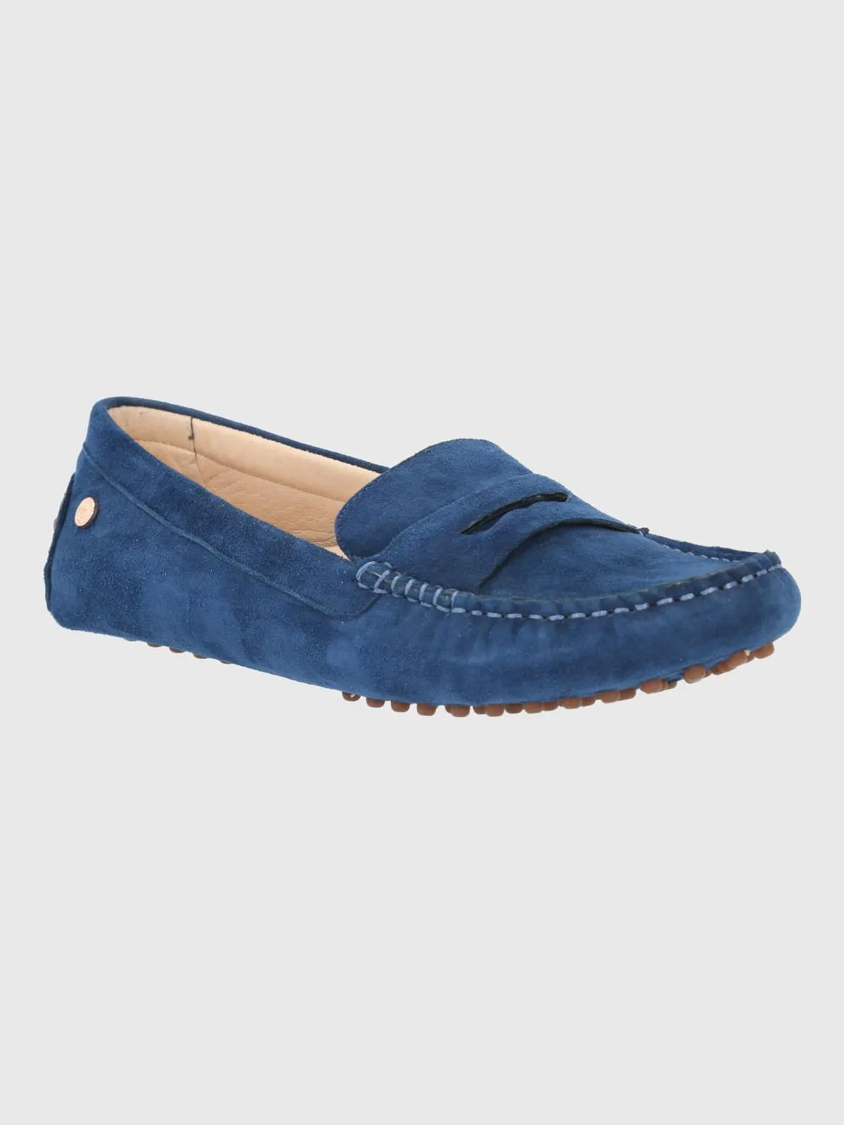Mocasin Cuero Mujer Band Azul Hush Puppies