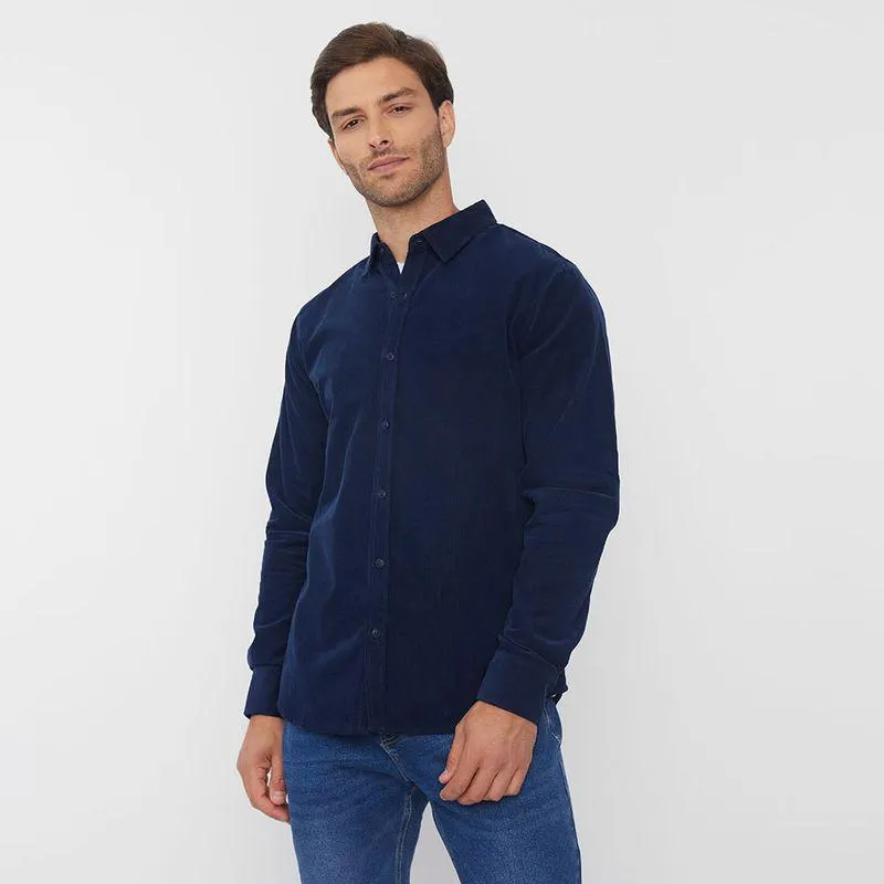 Camisa Hombre Lisa Cotelé Navy