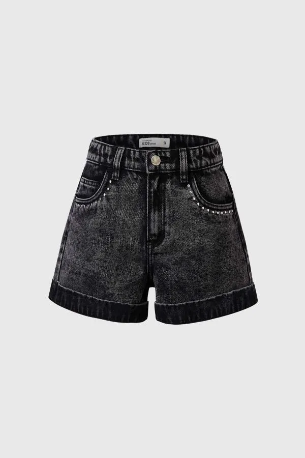 Short niÑa tiro alto con tachas negro