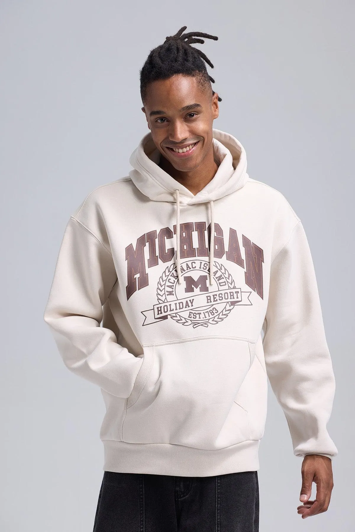 Polerón Hombre Print College Crema